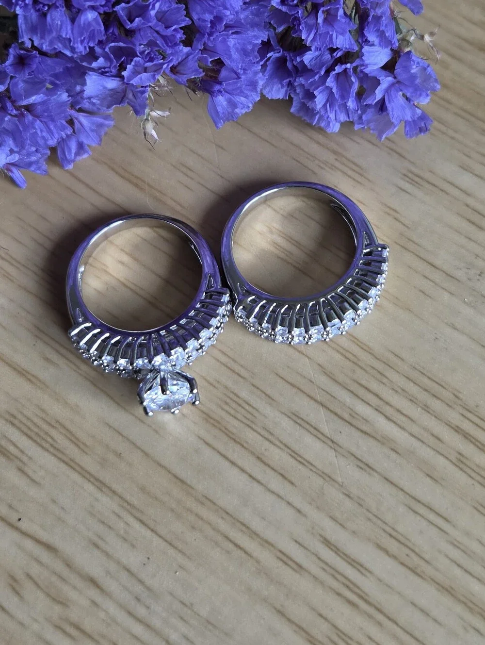 Rhinestone Wedding Ring Set. Size 6.5